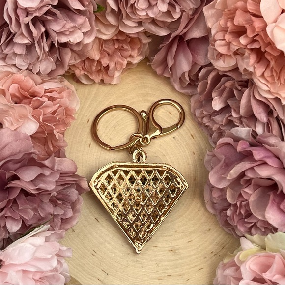 Red and Pink Crystal Gold Accented Diamond Keychain Charm - Picture 10 of 14